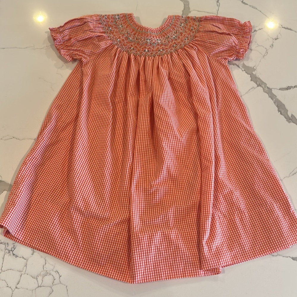 Orange Smocked Kids Dress